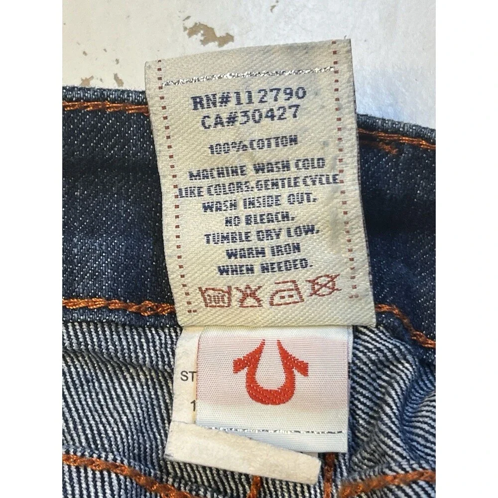 True Religion Joey Super T Jeans Men's 30x32 Dark Wash Flap Pocket Orange Stitch